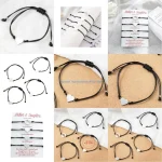 Bracelets assortis mèrefille en cordon noir et pendentif cœur blanc ajustables cadeau original pour maman et filles