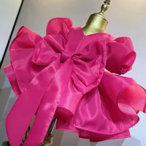 Robe demoiselle d’honneur personnalisée princesse rose style classique tissu tulle floral nœud dos Usage fête anniversaire Robe demoiselle d’honneur personnalisée princesse rose style classique tissu tulle floral nœud dos Usage fête anniversaire