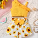 Robe d&rsquo;été sans manches pour bébé fille coton doux grand nœud ensemble adorable idéal pour les nouveaunés facile à entretenir