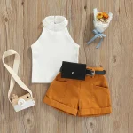 Ensemble vêtements bébé fille nouveauné été 3 pièces coton halter short ceinture