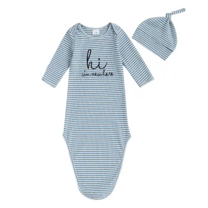Combinaison et bonnet pour bébé 2 pièces motif rayé manches longues en coton doux idéal pour coucher bebe confortable