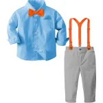 Tenue habillée bébé garçon costume anniversaire Halloween ensemble vêtements enfants chemise à bretelles nœud papillon pantalon gris cadeau fête naissance