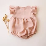 Romper Été en Coton et Lin pour Bébé Fille 024 Mois Combinaison Adorable avec Ruches Style Doux et Pratique