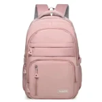 Sac à dos scolaire étudiant style moderne nylon rose pâle compartiments multiples bretelles rembourrées confortable portable élégant