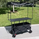 Chariot pliant portable Hawker avec table et tente paresoleil noir trolley de magasinage et rangement extérieur robuste et pratique