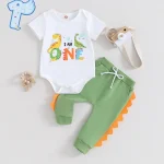 Tenue de premier anniversaire bébé garçon costume dinosaure drumstick body pantalon vert 1 an cadeau naissance style enfantin 100% coton