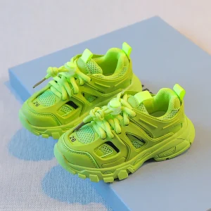 Chaussures de sport enfants sneakers mode bébé garçon fille couleur néon vert respirantes confortables Chaussures de sport enfants sneakers mode bébé garçon fille couleur néon vert respirantes confortables