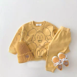 Ensemble de vêtements pour bébés filles, sweat-shirt à manches longues en coton, vêtements de sport pour enfants, hauts pour nouveau-nés – yellow