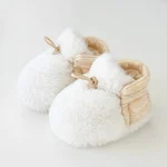 Chaussons bébé 012 mois chaussures douces en tissu pelucheux fermeture à lacci antidérapants chaussons hiver bébé confort sécurité intérieur