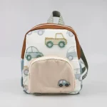 Sac à dos voiture brodée pour enfants cartable multifonctionnel style mignon usage scolaire garçons filles beige