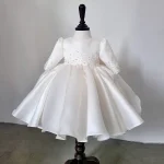 Robe de cérémonie pour enfant robe de princesse en tulle occasion spéciale baptême mariage mariage fille robe élégante style A perles blanches dos invisible dos invisible dos invisible dos invisible