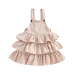 Robe en velours côtelé pour bébé fille style salopette volants broderie cœur rose pâle doux et confortable 01 ans
