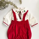 Ensemble bébé garçon automne hiver broderie vintage jupe blanche short rouge fête anniversaire Noël C140