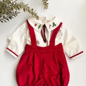 Ensemble bébé garçon automne hiver broderie vintage jupe blanche short rouge fête anniversaire Noël C140 Ensemble bébé garçon automne hiver broderie vintage jupe blanche short rouge fête anniversaire Noël C140
