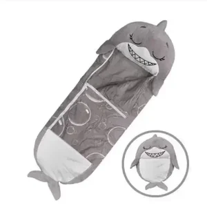 Sac de couchage cartoon requin gris pour enfants doux et sécuritaire sac de dormir extérieur design peluche idéal cadeau anniversaire garçons et filles