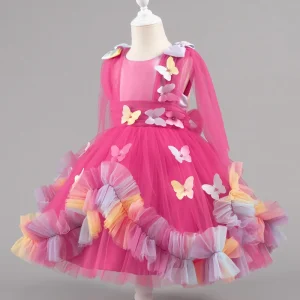 Robe princesse bébé fille 05 ans tulle satin papillons multicolores robe de fête anniversaire mariage sans manches ajustée à la taille Robe princesse bébé fille 05 ans tulle satin papillons multicolores robe de fête anniversaire mariage sans manches ajustée à la taille