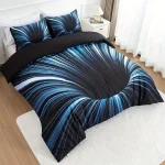 Ensemble housse de couette 3 pièces 3DFW lan tissu doux 100% polyester style américain sans oreiller motifs imprimés design bleu noir chambre adulte