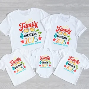 Tenues assorties famille 2025 tshirts créatifs été père mère enfants bébé vacances style décontracté coton confortable message &lsquo;Making Memories Together&rsquo;