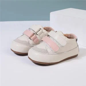 Chaussures en cuir synthétique pour bébés 13 ans baskets à Velcro semelle souple extérieur style moderne rose et beige confortable pratique mode enfants