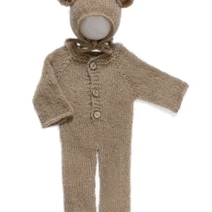 Tenue bébé 2 pièces barboteuse ours chapeau laine accessoires photo nouveauné style animal uni sexe khaki Tenue bébé 2 pièces barboteuse ours chapeau laine accessoires photo nouveauné style animal uni sexe khaki