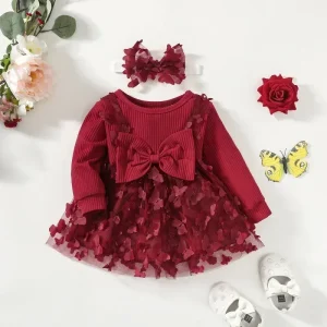 Robe princesse bébé fille printemps automne robe Aline coton tulle floral nœud accessoires fille cadeau anniversaire