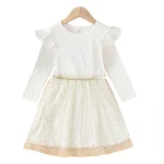 Robe princesse filles 34 ans manches longues tissu coton tulle doré volants occasions spéciales fêtes anniversaires style élégant confort qualité supérieure durable