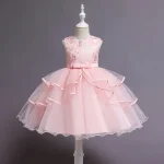Robe princesse brodée fleurs filles robe mariage anniversaire soirée cérémonie style élégant doux tissu satiné Accessoires fille cadeau