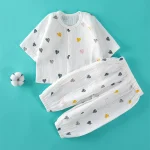 Ensemble de pyjama bébé garçon fille coton doux manches longues deux pièces gaufré motif cœur multicolore