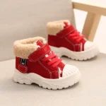 Bottines enfants chaudes imperméables style sportif couleur rouge doublure beige saison hiver 713 ans