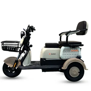 Scooter électrique vintage 3 roues pour adultes panier accoudoirs design moderne confortable mobilité urbaine