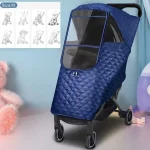 Couverture de pluie universelle imperméable et épaisse pour poussettes protection thermique contre le vent et la poussière accessoire d&rsquo;hiver pour poussette bébé  BlueWindcover
