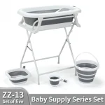 Support de baignoire pliable pour bébé ensemble de bain avec bassine et seaux design moderne en plastique et métal bain bébé pratique et sécuritaire