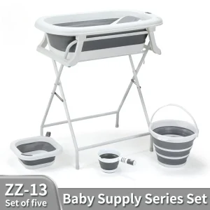 Support de baignoire pliable pour bébé ensemble de bain avec bassine et seaux design moderne en plastique et métal bain bébé pratique et sécuritaire Support de baignoire pliable pour bébé ensemble de bain avec bassine et seaux design moderne en plastique et métal bain bébé pratique et sécuritaire