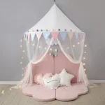 Tente de jeu nordique pour bébé tipi en tissu doux espace de détente et de jeu décoration intérieure et extérieure coussins inclus  Rose et bleu