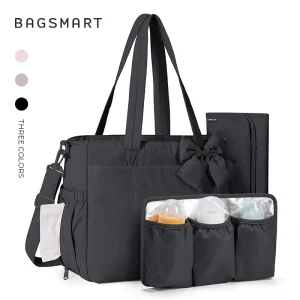 Sac à couches BAGSMART Organizer de poussette Multifonctionnel Maternité Isolation Biberon Étanche Design Élégant Noir Rose Beige Sac à couches BAGSMART Organizer de poussette Multifonctionnel Maternité Isolation Biberon Étanche Design Élégant Noir Rose Beige