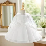 Ensemble de robe formelle pour bébé fille (jupe  châle) robe blanche élégante pour fête d&rsquo;anniversaire de baptême  blanc