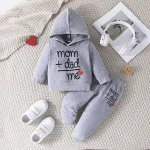 Ensemble vêtements bébé garçon automnehiver lettre I Love Papa pull capuche patchwork haut et pantalon 2 pièces 13 ans gris