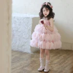 Robe de fleur pour fille en rose tutu anniversaire pageant mariage enfants 46 ans style élégant polyester