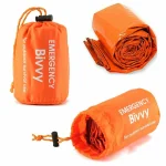Sac de couchage d&rsquo;urgence orange sac de survie thermique imperméable camping randonnée plage portable pliable 2 pièces