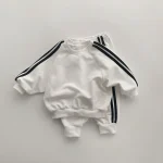 Ensemble vêtements bébé deux pièces combinaison sportive à bandes latérales pull coton décontracté style moderne élastique taille confort bébé