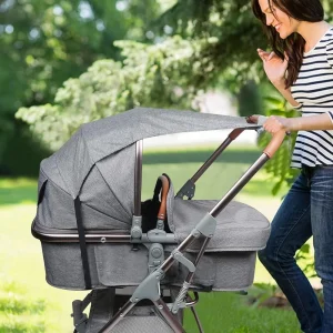 Paresoleil pour poussette bébé protection UV housse respirante en coton Lycra style moderne noir et gris Paresoleil pour poussette bébé protection UV housse respirante en coton Lycra style moderne noir et gris