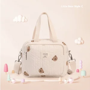 Sac momie bébé maternelle brodé ours polyester sac bandoulière grande capacité sorties enfant