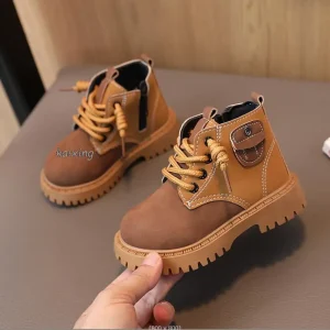 Bottes de neige courtes en cuir pour bébé garçon et fille, chaussures à la mode pour enfant en bas âge, collection automne et hiver – picture color