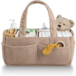 Organisateur bébé en velours côtelé sac de rangement multicompartiments portable et pratique pour maman design moderne et doux beige clair
