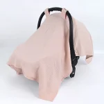 Housse de siège auto bébé paresoleil respirant en coton muslin rose pâle intimité et protection