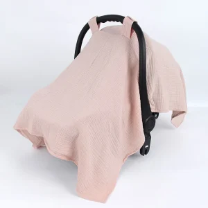 Housse de siège auto bébé paresoleil respirant en coton muslin rose pâle intimité et protection