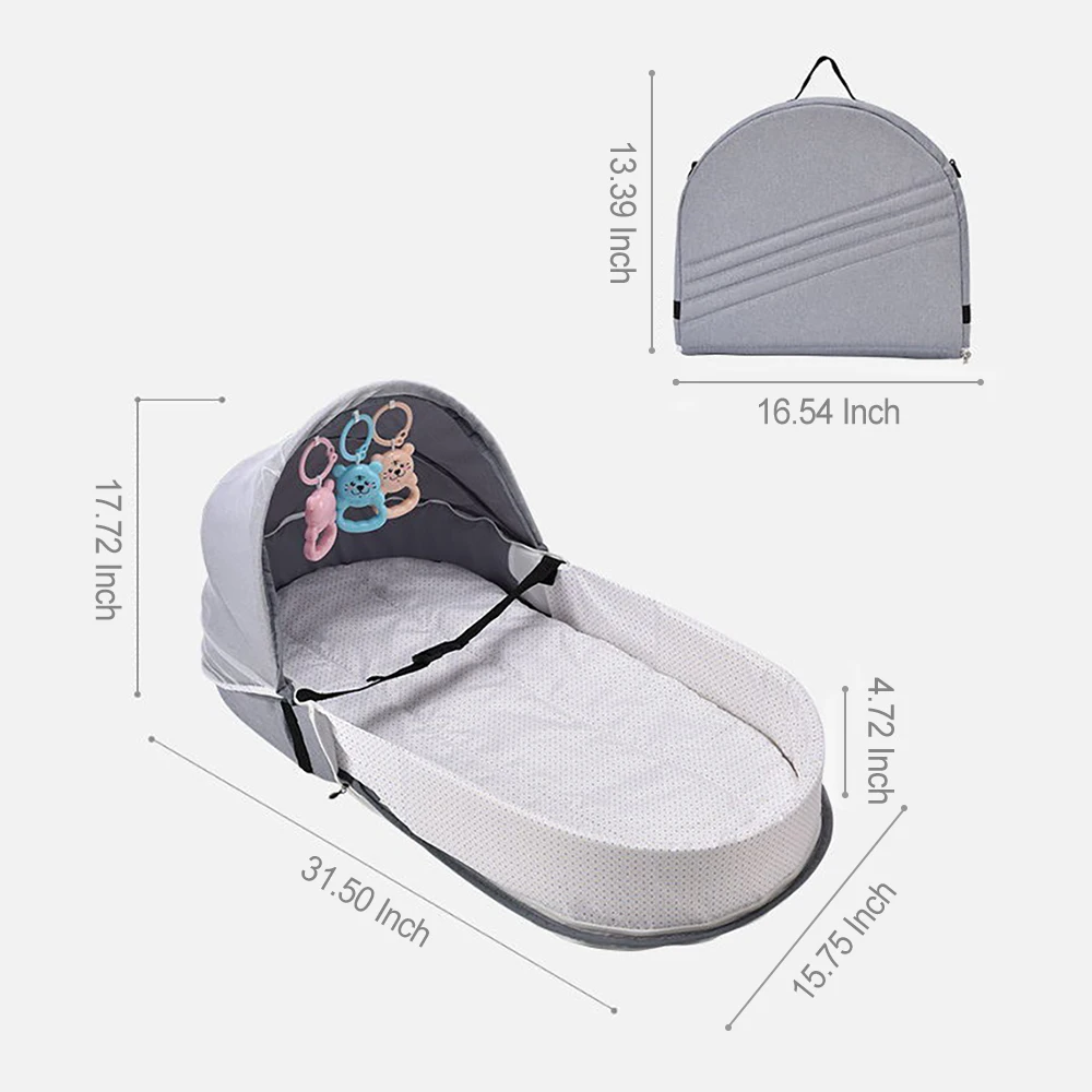 Berceau portable pliable pour bébé avec moustiquaire sac à dos de voyage parc de jeu jouets inclus 2 à 12 mois