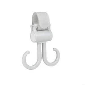 Crochet suspendu pour poussette bébé accessoire multifonctionnel fixation rapide design épuré couleur grise idéal pour sacs de couches et organisation