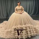 Robe Quinceanera Vendanie pour filles épaules dénudées appliques multilvl nœud papillon personnalisée polyester Jiangsu