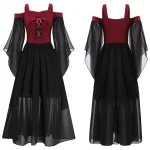 Robe de Sorcière Gothique pour Enfant Fille Corset Manches Noires Halloween Fête Costumes Style Victorien Matière Douce Longueur Cheville Élégance Accessoires Inclus Fête Thématique Confort Assuré Idée Cadeau Original